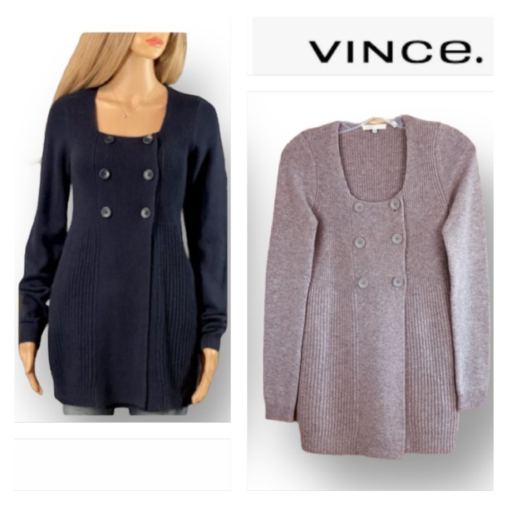 VINCE. Cashmere Wool Blend Ribbed Knit D Double Brest Cardigan Seater Toup Sz XS